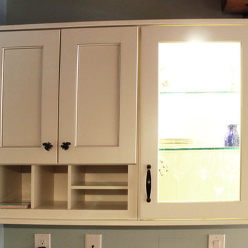 Log Cabin Rustic White Kitchen Cabinets with Granite and Wood Countertops