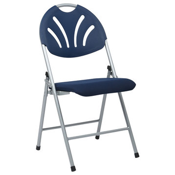 Folding Chair With Plastic Fan Back and Mesh Seat, Set of 4, Silver