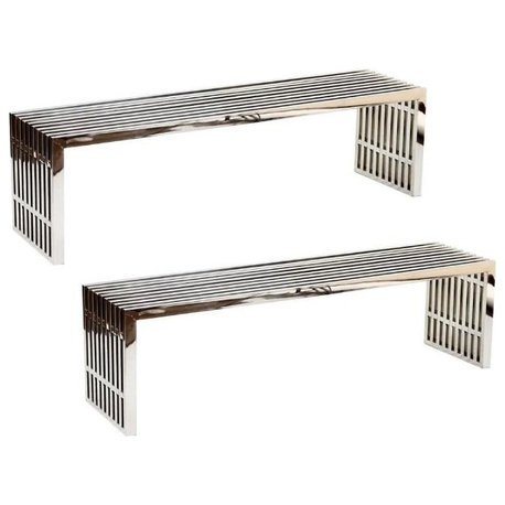 Home Square 2 Piece 60" Metal Dining Bench Set in Silver