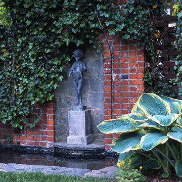 Shade garden with pond and fountain