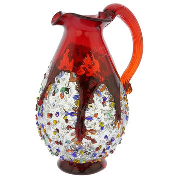 GlassOfVenice Murano Glass Millefiori Art Glass Carafe - Red