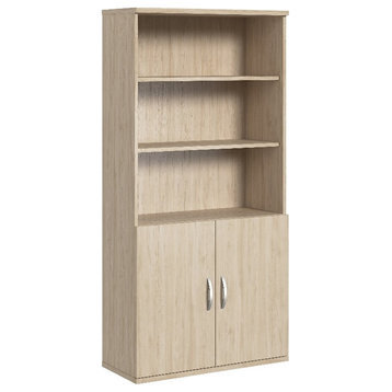 Bowery Hill Tall 5 Shelf Bookcase with Doors in Natural Elm - Engineered Wood
