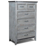 Fennec Collection - Bandit Grey Chest of Drawers, 35.75x17.5x56 - The Grey Bandit Chest of Drawers beautifully displays the knots, texture, and grain of reclaimed wood. With a unique grey finish, there is no other piece like it! Its tall build and six drawers offers ample storage space with room on top to decorate.