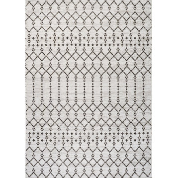 Ourika Moroccan Geometric Indoor/Outdoor Rug, Cream/Black, 8x10