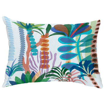Tropical Jungle 14"x20" Floral Decorative Outdoor Pillow, Light Blue