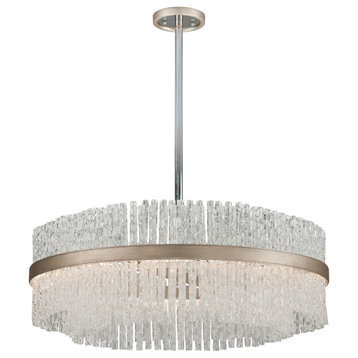 Chime 36" Pendant, Silver Leaf/Polished Stainless Accents, Clear Tubular Glass