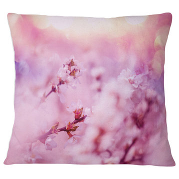 Close Up View of Blossoming Cherry Floral Throw Pillow, 18"x18"