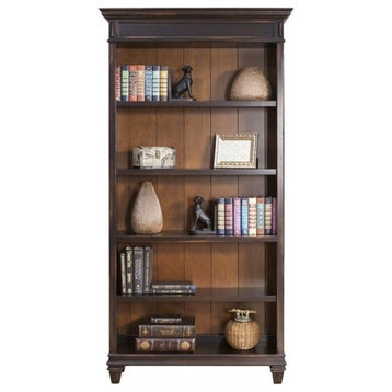 Bowery Hill 4 Shelves Traditional Wood Bookcase in Distressed Black