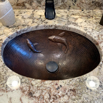 19" Oval Under Counter Hammered Copper Bathroom Sink with Koi Fish Design (LO19F
