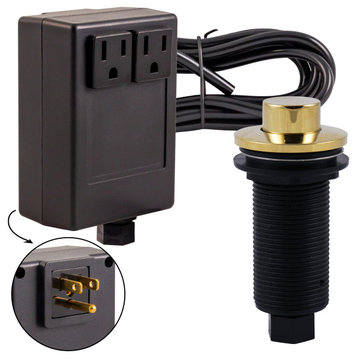 Raised Button Disposal Air Switch and Dual Outlet Control Box, Polished Brass