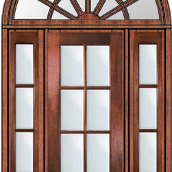 Prehung Patio Sidelights-Transom Door 96 Mahogany 3/4 Lite 6 Lite - Patio Doors