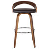 Sonia Swivel Faux Leather and Wood Stool, Brown and Walnut, Counter Height 26"