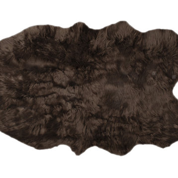 4' X 6' Chocolate Faux Fur Tufted Washable Non Skid Area Rug