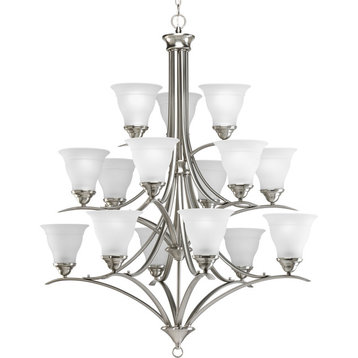 Progress Lighting 15-Light Chandelier With Etched Glass Shades, Brushed Nickel