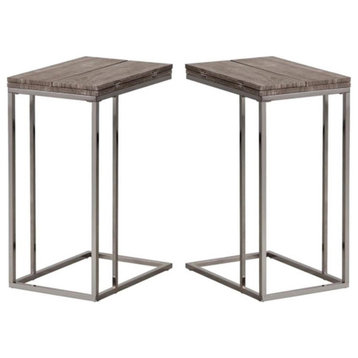 Home Square Expandable End Table in Weathered Gray and Black Nickel - Set of 2