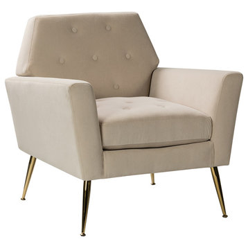 Upholstered Accent Armchair With Tufted Back, Tan