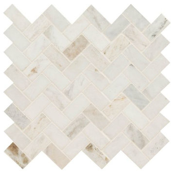 Arabescato Venato White 11.63X11.63 Honed Herringbone Marble Mosaic, Sample