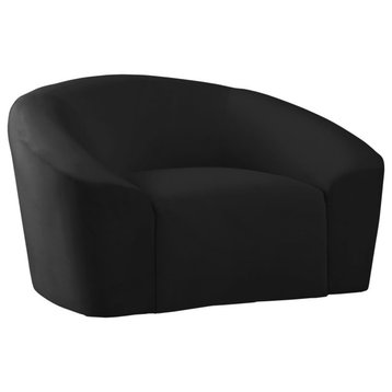 Riley Velvet Upholstered Rounded Chair, Black