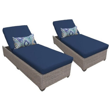 Florence Chaise Set of 2 Outdoor Wicker Patio Furniture in Navy