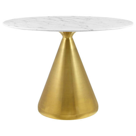 Tupelo 42" Oval Artificial Marble Dining Table, Gold White