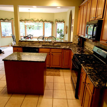 Brown Quartz Countertop with Beige Tile Backsplash ~ Broadview Heights, OH