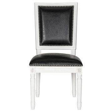 Cora 19'' H French Brasserie Leather Side Chair set of 2 Silver Nail Heads Black