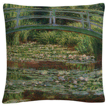 Claude Monet 'The Japanese Footbridge 1899' 16"x16" Decorative Throw Pillow