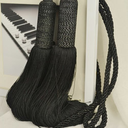 5 Colors QYM08 Faux Silk Curtain Tassel Tie Backs in Black Color - Window Treatment Accessories