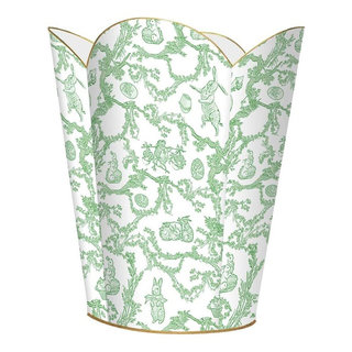 Marye-Kelley Blue and Gold Rooster Toile Wastepaper Basket