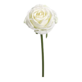 Silk Plants Direct Glitter Feather Rose Spray - White - Pack of 12