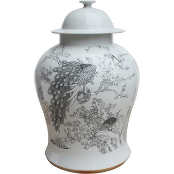 Temple Jar Vase Peacock Colors May Vary White Black Variable Ceramic