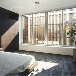 Idee per una camera da letto etnica con pavimento in legno verniciato