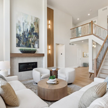 Grand Living Room Feature Wall with White Ash Solid Wood Slat Panels