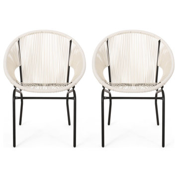 Carolina Outdoor Modern Faux Rattan Club Chair, Set of 2, White/Black
