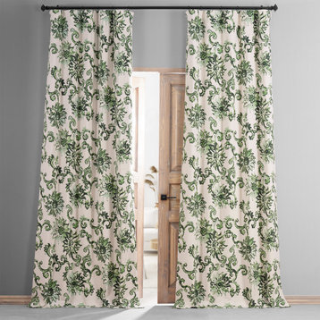 Indonesian Green Printed Cotton Blackout Curtain Single Panel, 50Wx96L