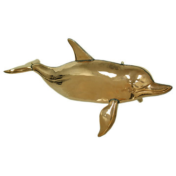 Polished Copper Hanging 3D Dolphin Sculpture 40 Inch