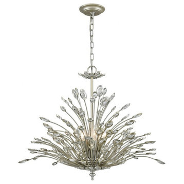 Nature Inspired Traditional Six Light Chandelier in Aged Silver Finish