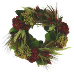 Creative Displays - 26" Hydrangea and Pampas Fall Wreath - Welcome to the perfect way to bring fall foliage into your home or office - our gorgeously handcrafted 26" Hydrangea and Pampas Fall Wreath! This beautiful and unique piece features natural-looking magnolia leaves, burgundy hydrangeas, soft green hydrangeas, lush green pampas grass, wheat stalks, and burgundy thistle grass - all artfully arranged for a stunning wreath that will last you long after the season ends. And with no watering or maintenance necessary, the subtle colors of autumn can grace your walls without essential upkeep. All of our wreaths are crafted from high quality and durable materials so you know it's built to last. Order one today and enjoy your own little slice of autumn all year round!