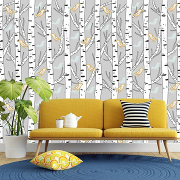 Birch Trees and Bird Wallpaper