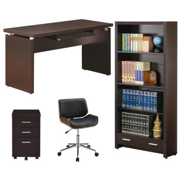 Home Square 4 pc Set with Mobile File Cabinet Bookcase Office Chair and Desk