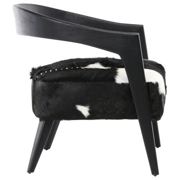 Black Liara Goat Hide and Wood Accent Chair, Set of 2