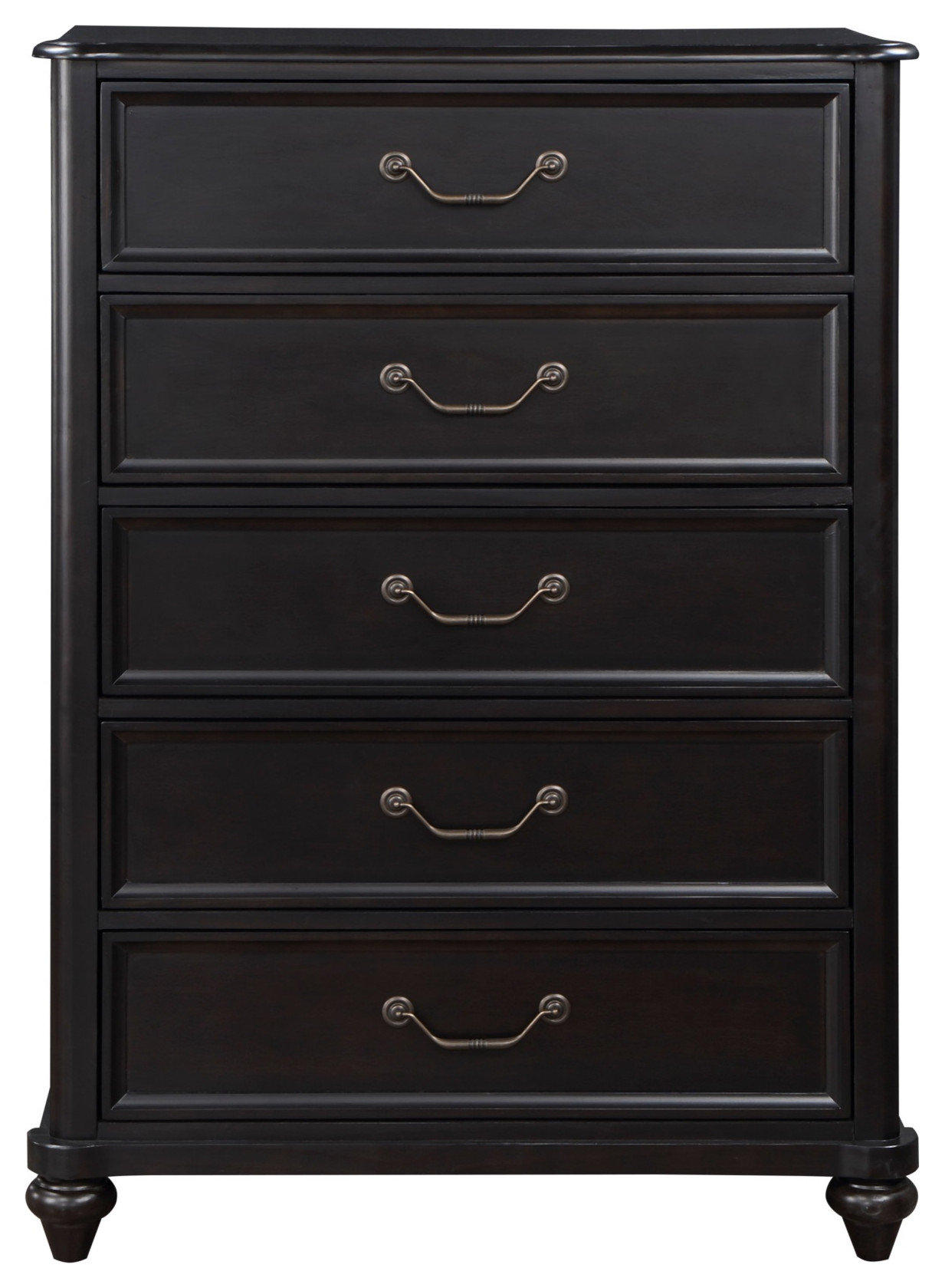 Vix 51 Inch Tall Dresser Chest, 5 Drawers, Pewter Drop Handles, Black ...