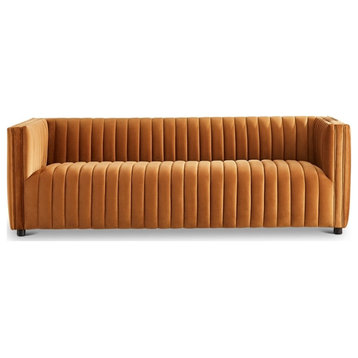 Sier Mid Century Modern Luxury Velvet Sofa Couch in Cognac