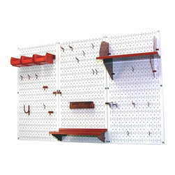 White Pegboard with Red Peg-Board Accessories by Wall Control Storage Systems - Garage And Tool Storage