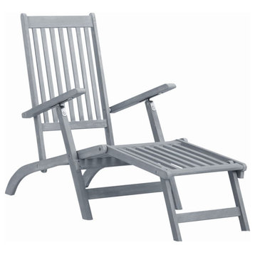 Vidaxl Outdoor Deck Chair With Footrest Gray Wash Solid Acacia Wood