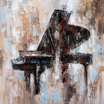 "Black Piano" Hand Painted Canvas Art, 40"x40"