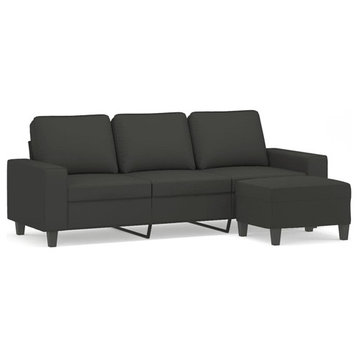 vidaXL Couch 3-Seater Sofa Couch with Footstool Dark Gray Microfiber Fabric