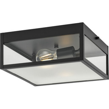 Parrish 2-Light Matte Black Clear and Etched Glass Outdoor Flush Mount