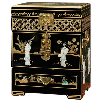 Black Lacquer Mother of Pearl Petite Chinese Jewelry Chest