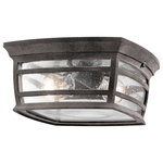 Kichler - Outdoor Ceiling 2-Light - This 2-light outdoor ceiling-light from the transitional Wiscombe Park collection is the perfect fit for the outside of your home. The Rubbed Bronze finish enhances the-light Umber Etched Seeded glass completing the look.